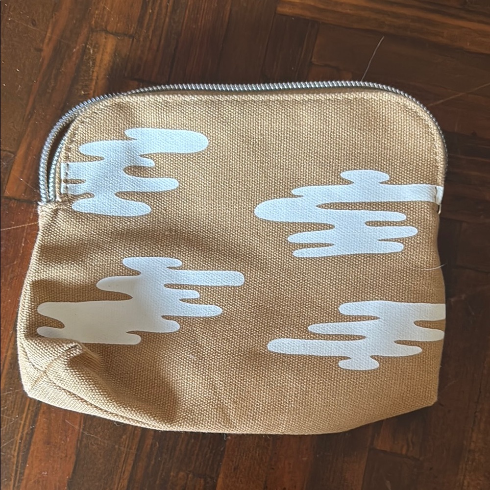 Tan and White Patterned Pouch